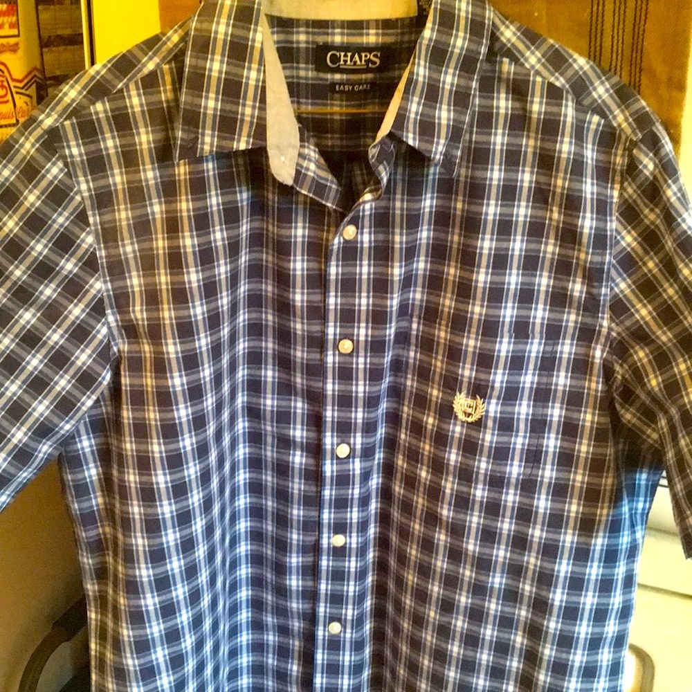 NWOT Chaps short sleeve blue and white checked shirt